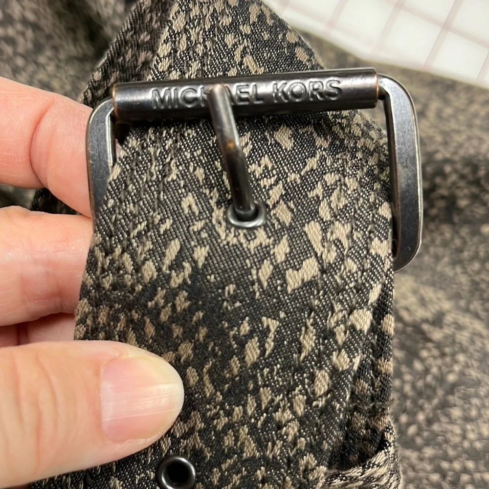 MICHAEL KORS Career Reptile Print DBL Breasted 3/4 SLV Cotton Trench Coat SZ M
